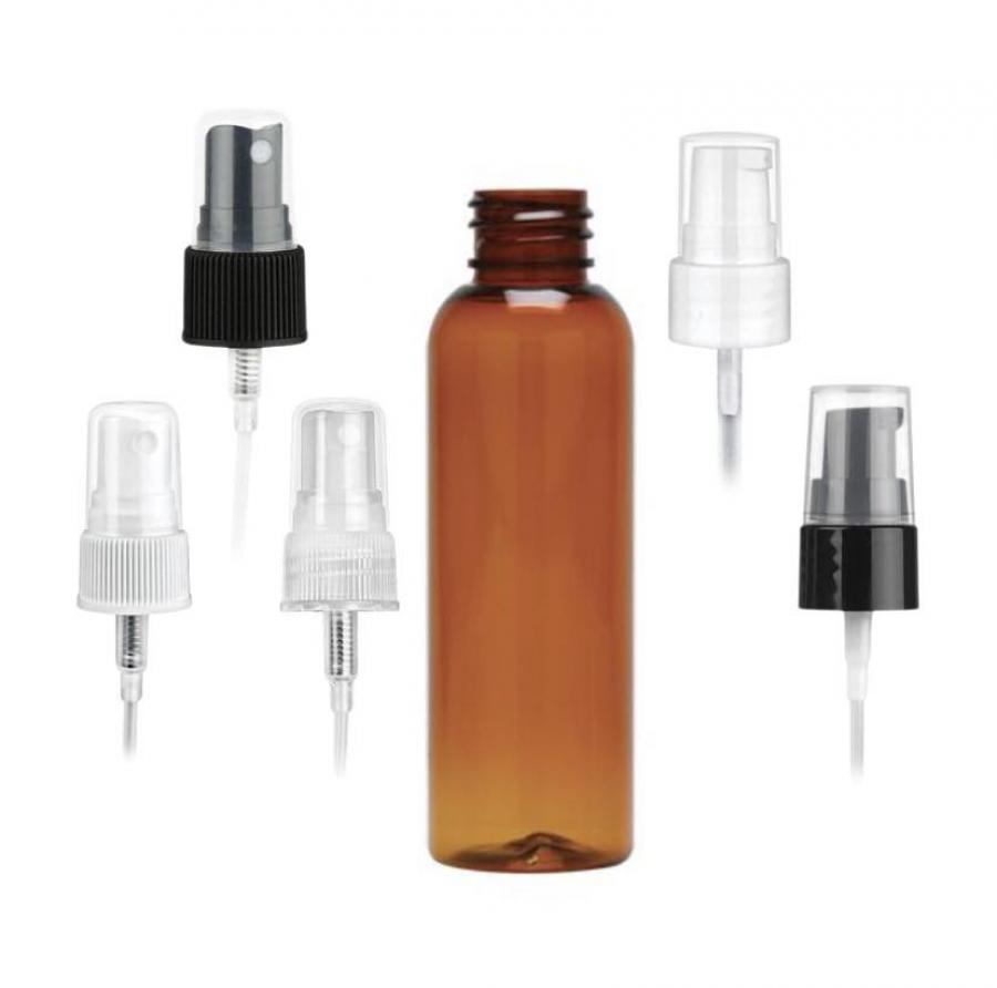2 oz. Amber 20-410 PET (BPA Free) Plastic Bullet Round Bottle-FM Sprayer or Treatment Pump (Stock)