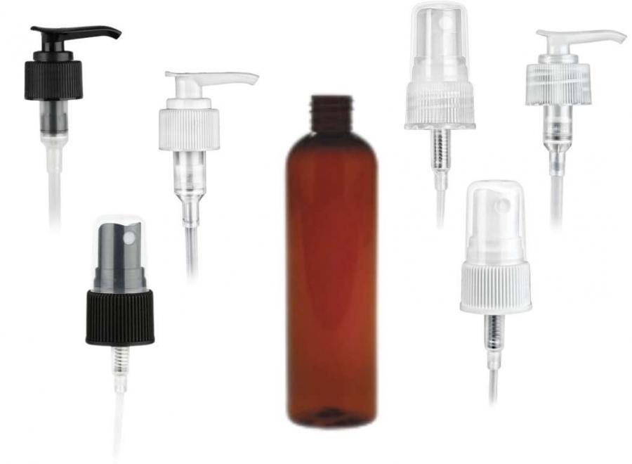 8 oz. Amber Dark 24-410 PET (BPA Free) Semi-Translucent Bullet Round Plastic Bottle-FM Sprayer or 2 cc LD Lotion Pump (King)