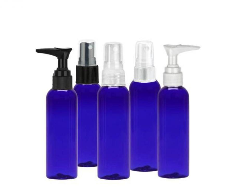 2 oz. Blue Cobalt 20-410 PET BPA Free Plastic Bullet Round Bottle-FM Sprayer or Lotion Pump