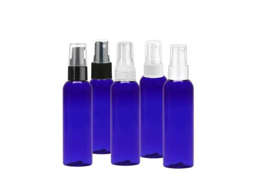 2 oz. Blue Cobalt 20-410 PET BPA Free Plastic Bullet Round Bottle-FM Sprayer or Treatment Pump