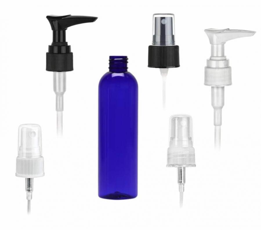 4 oz. Blue Cobalt 20-410 PET (BPA Free) Plastic Bullet Round Bottle Lotion Pump or Sprayer (Stock)