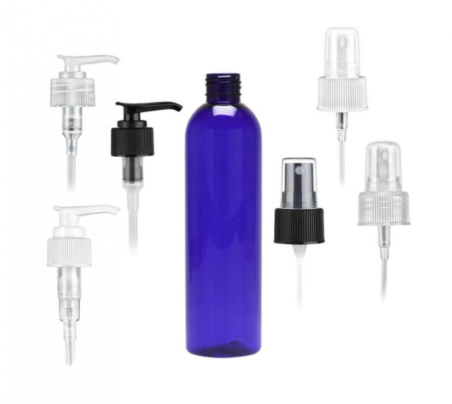 8 oz. Blue Cobalt 24-410 PET (BPA Free) Semi-Translucent Bullet Round Plastic Bottle-FM Sprayer or 2 cc LD Lotion Pump (King)