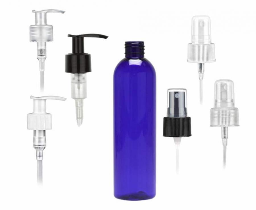 8 oz. Blue Cobalt 24-410 PET (BPA Free) Semi-Translucent Bullet Round Plastic Bottle- FM Sprayer or 1.2 CC LU Pump (King)