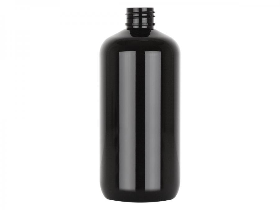 12 oz. Black Boston Round 24-410 PET Opaque Shiny Plastic Bottle