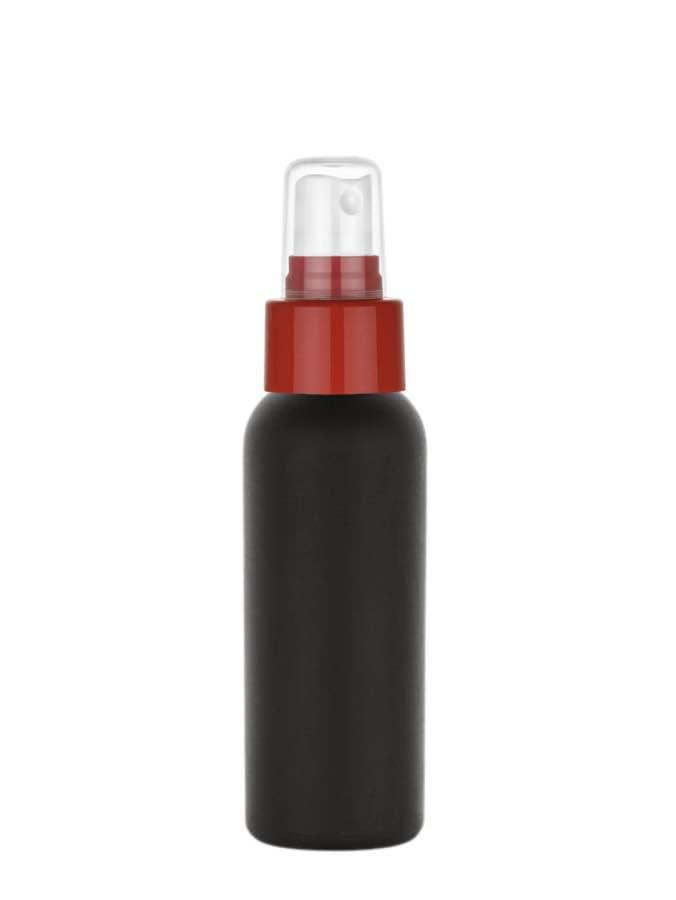 3.33 oz. Black Bullet Round (100 ML) 24-410 HDPE Opaque Plastic Bottle-FM Sprayer