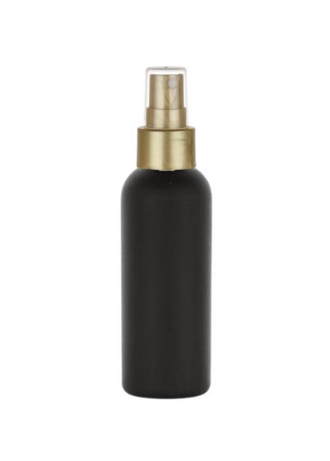 3.33 oz. Black Bullet Round (100 ML) 24-410 HDPE Opaque Plastic Bottle-Gold FM Sprayer