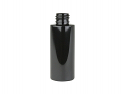 2 oz. Black 20-410 PET BPA Free Shiny Opaque Plastic Cylinder Round Bottle (King)