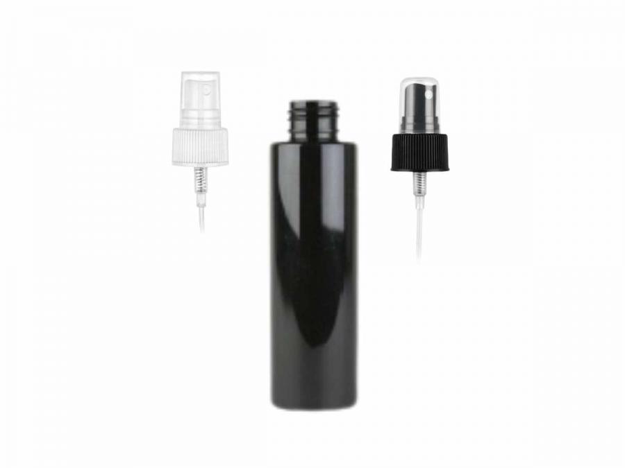 4 oz. Black Shiny 24-410 PET (BPA Free) Plastic Cylinder Round Bottle-FM Sprayer