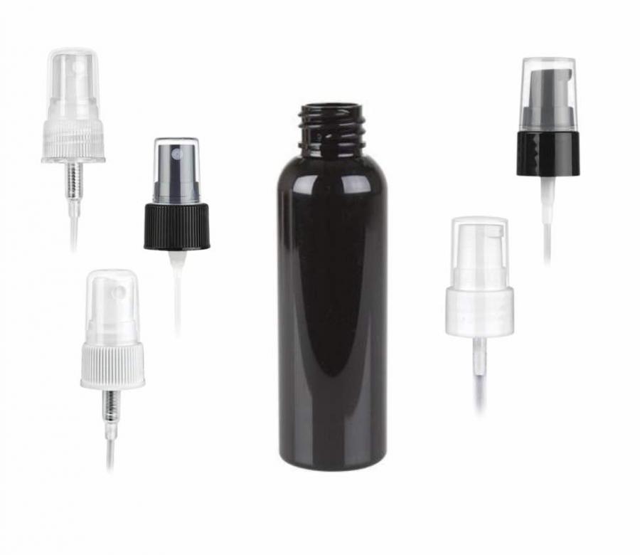 2 oz. Black 20-410 Round Bullet PET Opaque Plastic Bottle Gloss Finish-Treatment Pump or FM Sprayer-Stock