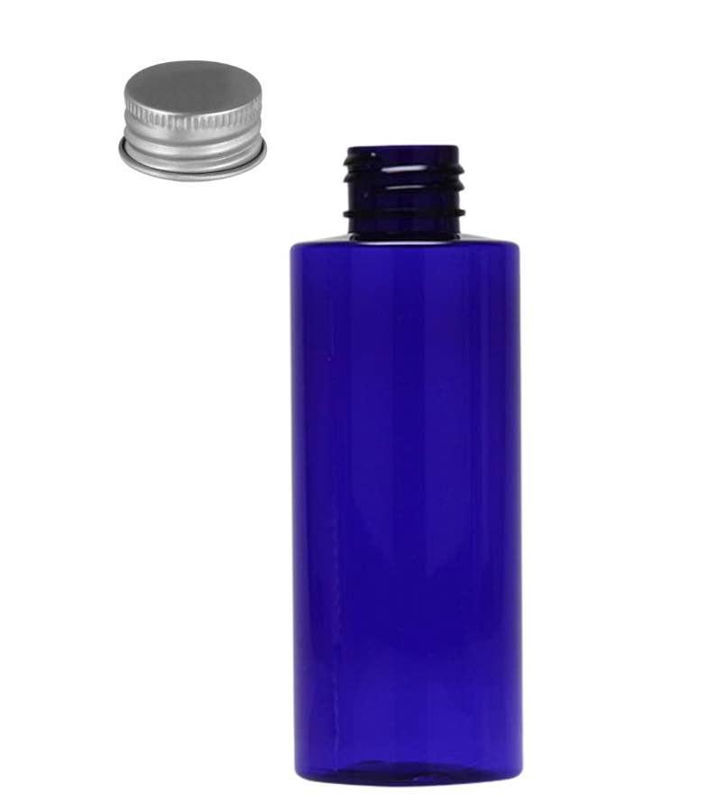 2 oz. Blue Cobalt 20-410 PET Semi-Translucent Plastic Cylinder Round Bottle-Metal CT Cap