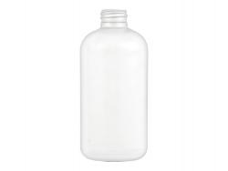 8 oz. White Boston Round 24-410 HDPE Opaque Plastic Bottle w/ Aqua Ribbed Pump-7 1/8 in. dt