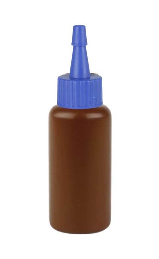 1 oz. Brown 20-410 Opaque HDPE Plastic Boston Round Bottle-Blue Yorker Cap