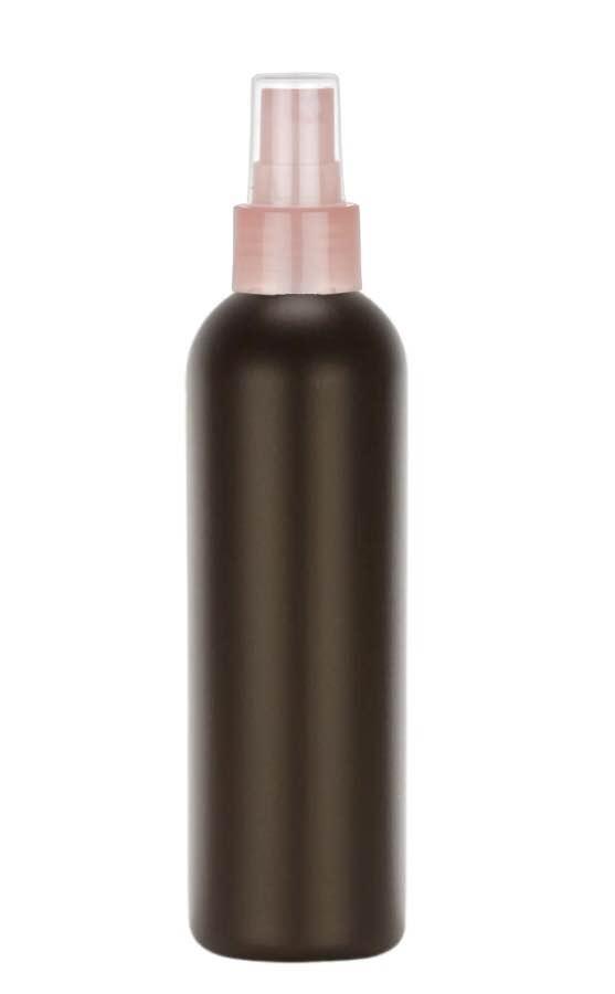 10 oz. Brown Dark 24-410 HDPE Bullet Round Opaque Plastic Bottle-FM Sprayer