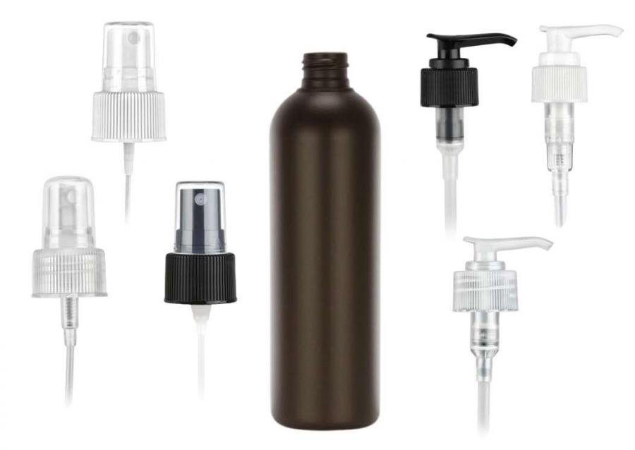 10 oz. Brown Dark 24-410 HDPE Bullet Round Opaque Plastic Bottle-FM Sprayer or 2cc LD Pump