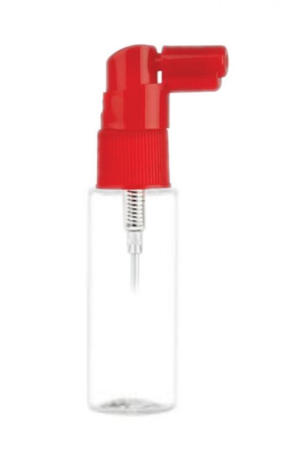 .5 oz. Clear 18-415 Round Cylinder (1/2 oz) PET Plastic Bottle-Red FM Sprayer-Ext