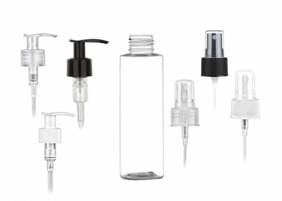 4 oz. Clear 24-410 PET (BPA Free) Plastic Cylinder Round Bottle-FM Sprayer or 1.2 cc LU Lotion Pump