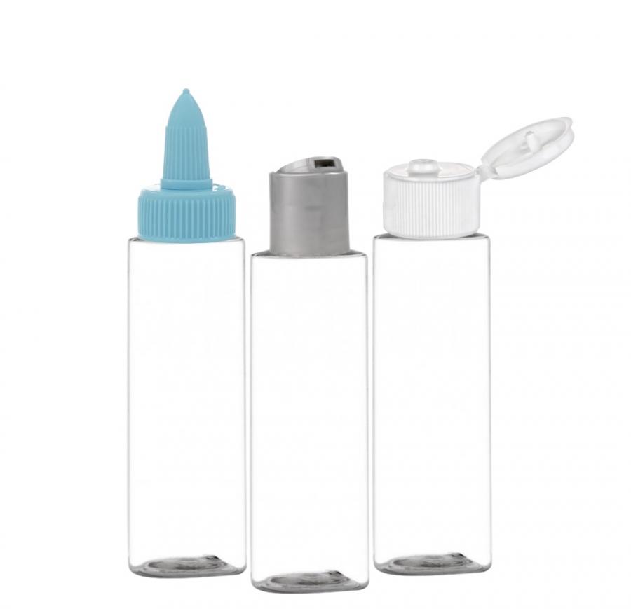 4 oz. Clear 24-410 PET (BPA Free) Plastic Cylinder Round Bottle-Dispensing Cap