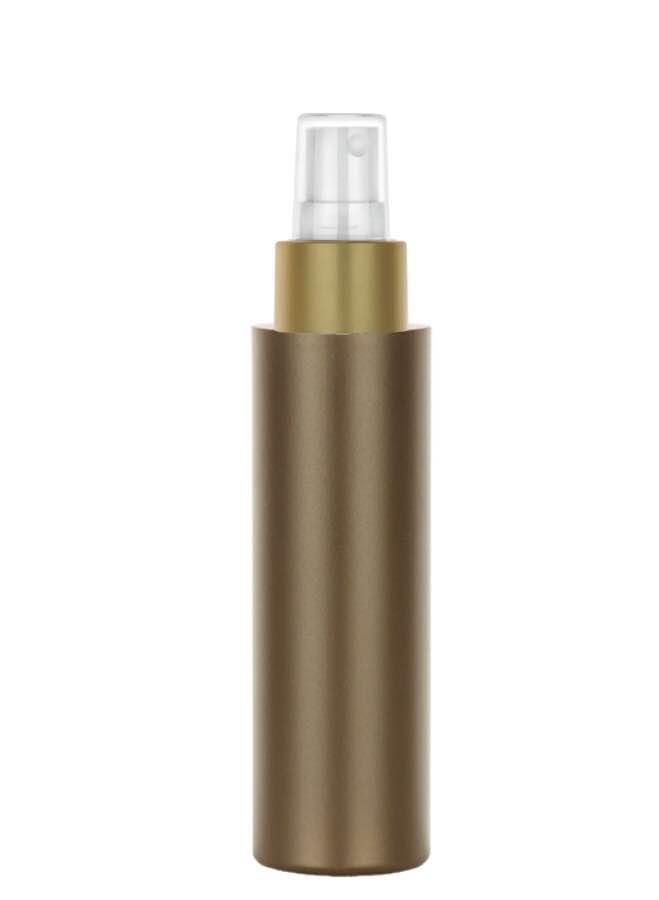 3.33 oz. (100 ml) Bronze HDPE Cylinder Round 24-410 Opaque Plastic Bottle-Gold-Wh FM Sprayer