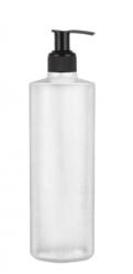 8 oz. Natural HDPE 24-410 Cylinder Round Semi-Opaque Squeezable Plastic Bottle-Black Lotion Pump (Flamed)