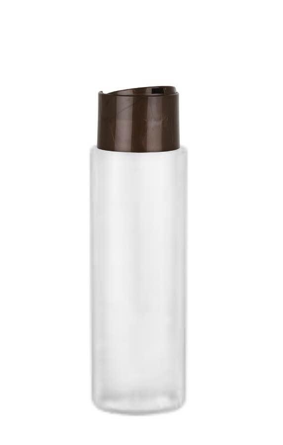8 oz. Natural HDPE 24-410 Cylinder Round Semi-Opaque Squeezable Plastic Bottle-Brown Dispensing Cap (Flamed)