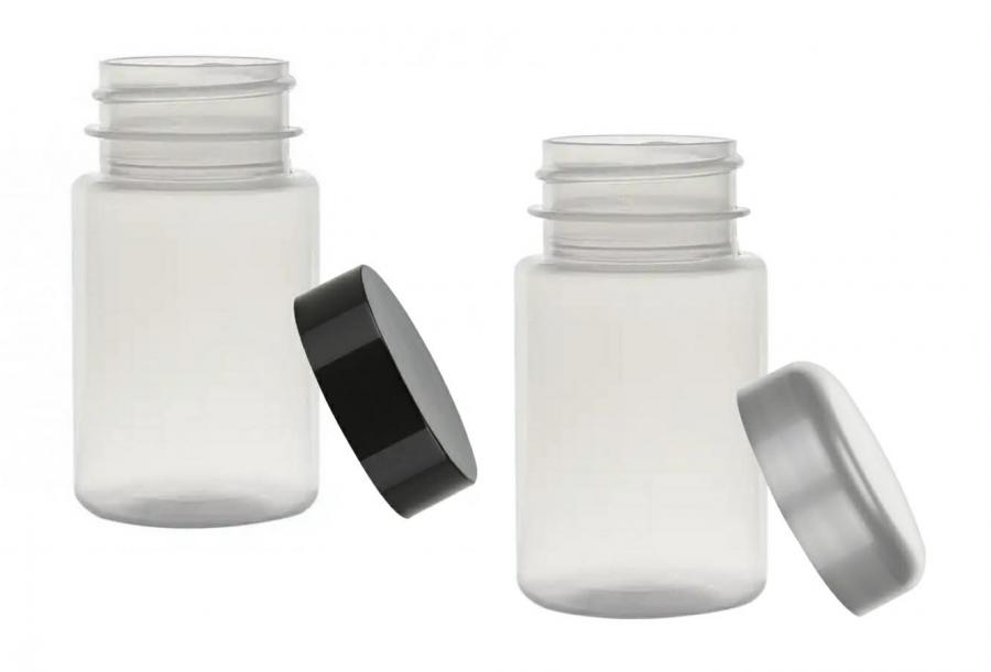 2 oz. Frosted Pearl Round (60 cc) 33-400 PET Round Plastic Packer Bottle-CT Cap