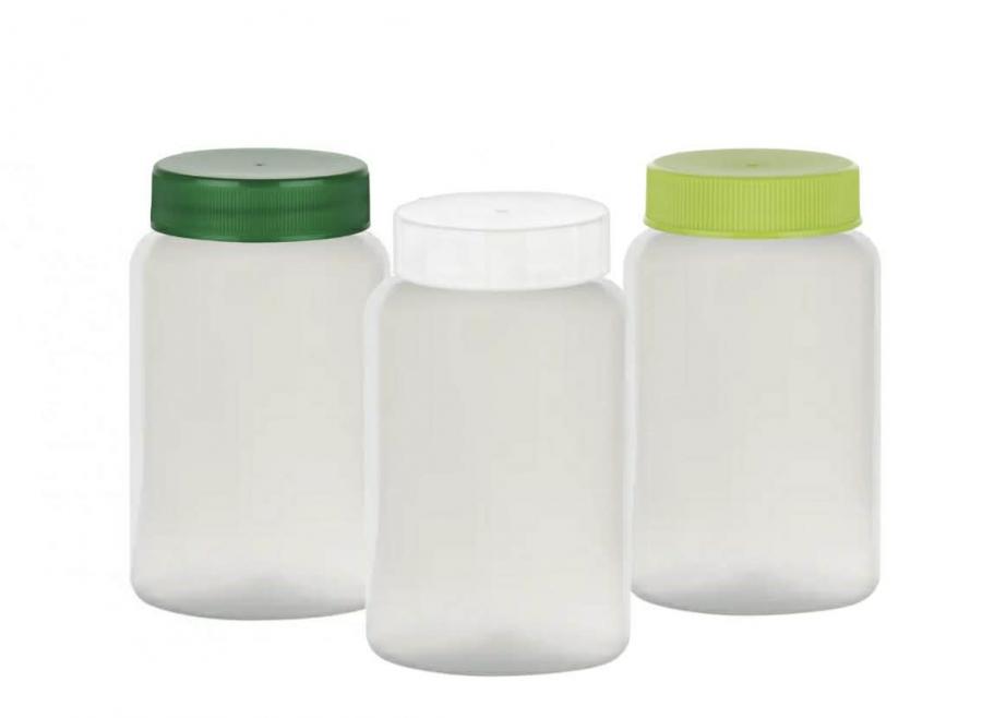 5 oz. Frosted Pearl (150 cc) 38-400 PET Round Plastic Packer Bottle-CT Caps