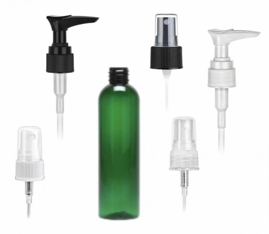 2 oz. Green 20-410 PET (BPA Free) Plastic Bullet Round Bottle-FM Sprayer or Lotion Pump (Stock)