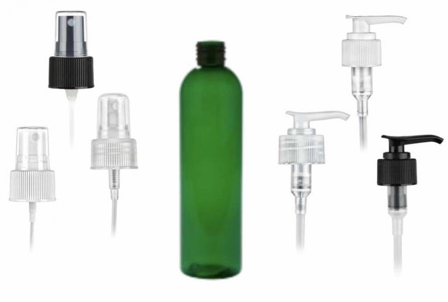 8 oz. Green 24-410 PET Semi-Translucent Bullet Round Plastic Bottle-Sprayer or Pump (Silgan)