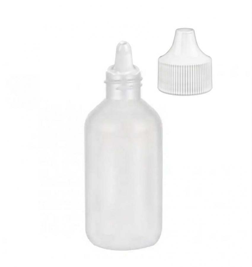 2 oz. Natural LDPE Opaque 20-410 Squeezable Plastic Boston Round Bottle-Plug-White Cap