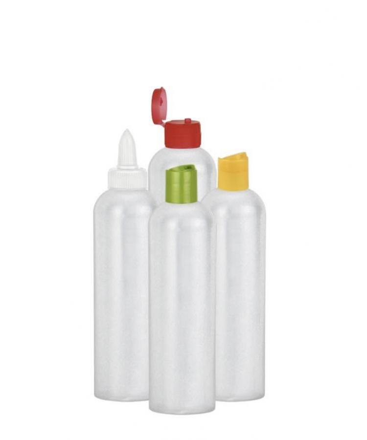 16 oz. Natural Bullet Round 24-410 HDPE Semi-Opaque Plastic Squeezable Bottle-Dispensing Cap