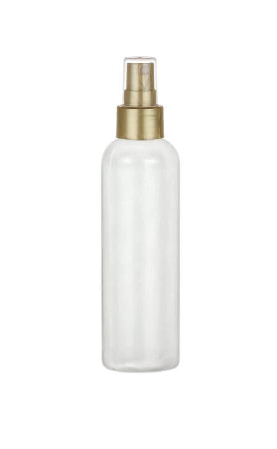 3.33 oz. Natural Bullet Round (100 ML) 24-410 HDPE Opaque Plastic Bottle-Gold FM Sprayer