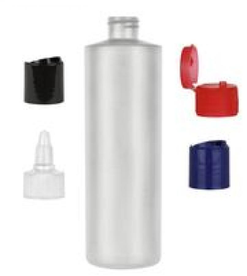 16 oz. Natural Cylinder Round 24-410 HDPE Semi-Opaque Flamed Plastic Bottle-Dispensing Cap