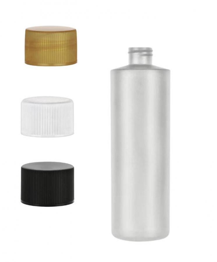 16 oz. Natural Cylinder Round 24-410 HDPE Semi-Opaque Flamed Plastic Bottle-CT Cap