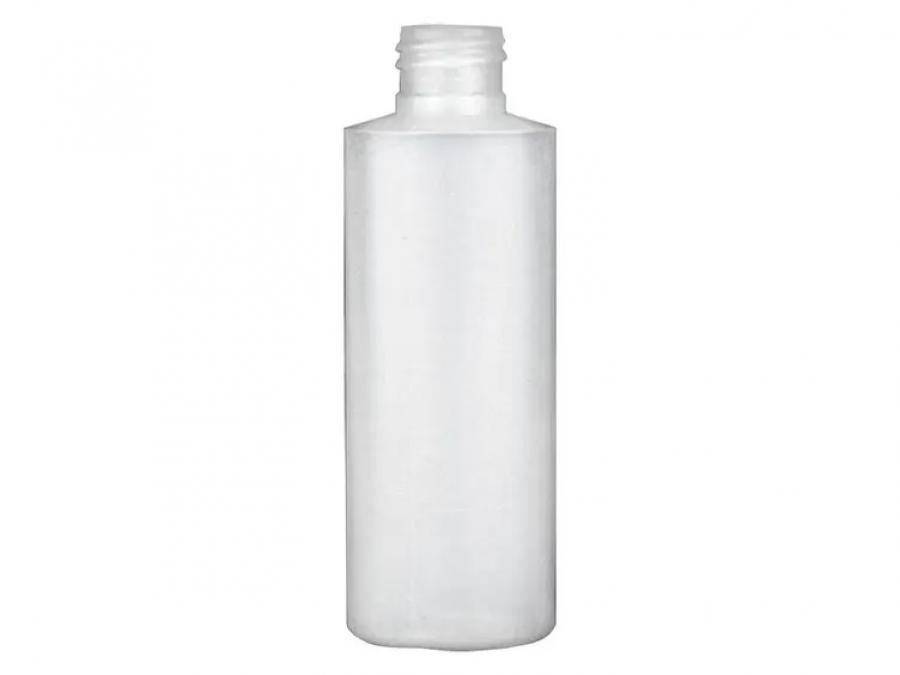 4 oz. Natural Cylinder Round 24-410 HDPE Semi-Opaque Flamed Squeezable Plastic Bottle-White-Orange FM Sprayer