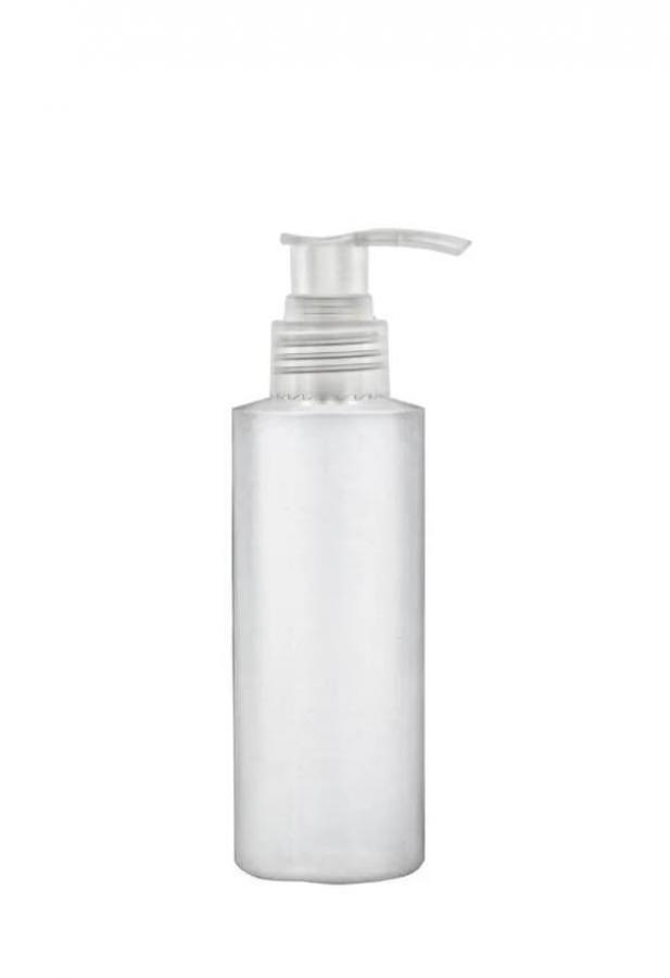 4 oz. Natural Cylinder Round 24-410 HDPE Semi-Opaque Flamed Squeezable Plastic Bottle-Lotion Pump