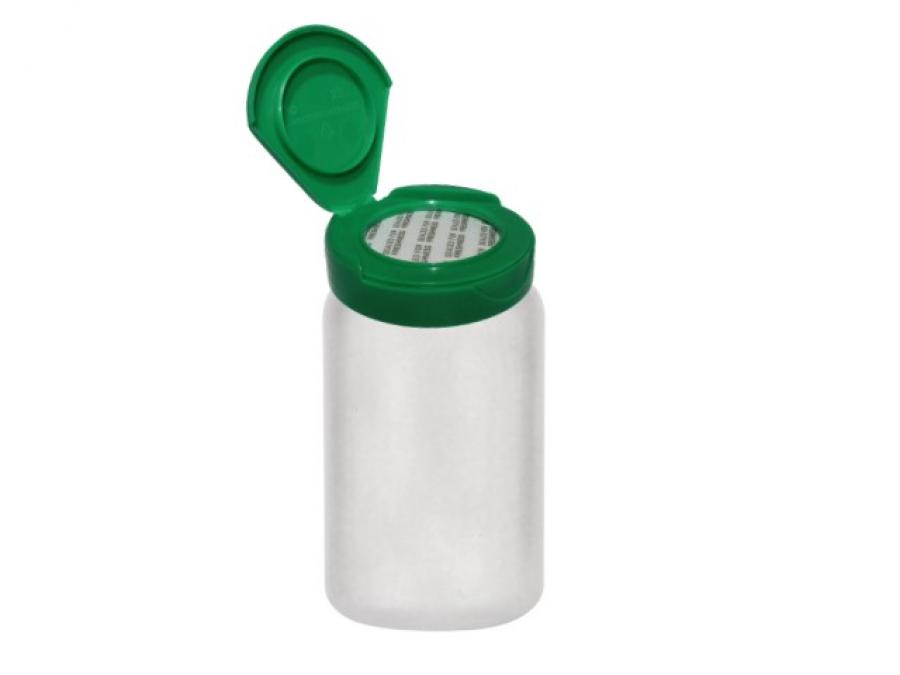 10 oz. Natural (300 CC) 53-400 HDPE Round Packer Semi-Opaque Plastic Bottle w/ Green Flip Top Cap-PS Liner