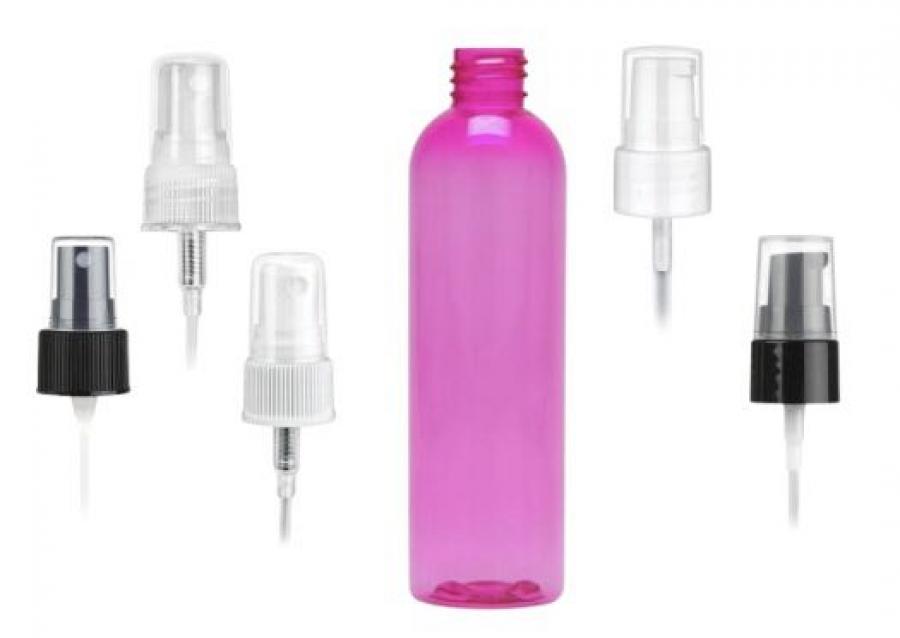 2 oz. Pink 20-410 Semi-Translucent PET (BPA Free) Plastic Round Bullet Bottle-FM Sprayer or Treatment Pump