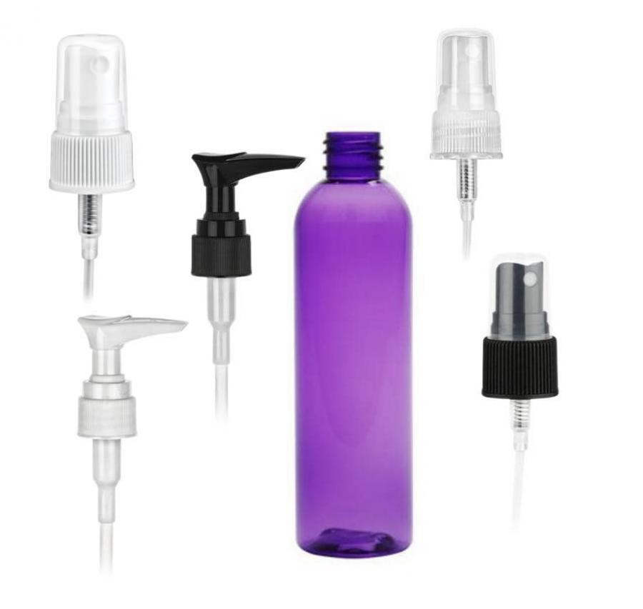 4 oz. Purple 20-410 PET (BPA Free) Plastic Bullet Round Bottle-Lotion Pump or FM Sprayer (Stock)