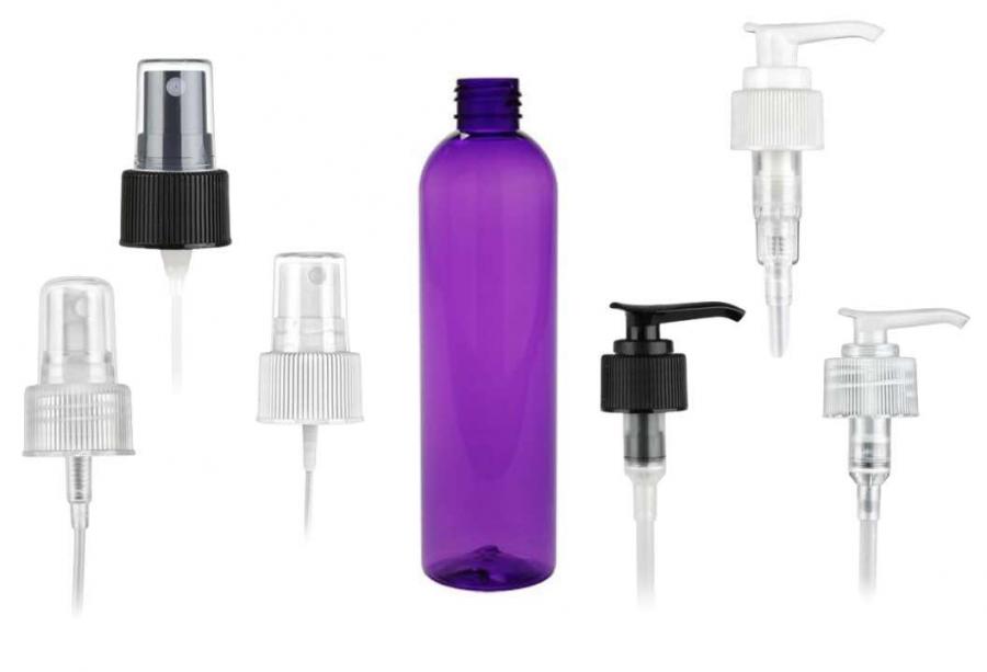 8 oz. Purple 24-410 PET (BPA Free) Semi-Translucent Bullet Round Plastic Bottle-FM Sprayer or 2cc LD Lotion Pump