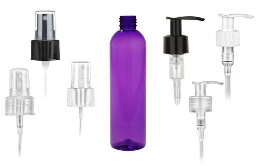 8 oz. Purple 24-410 PET (BPA Free) Semi-Translucent Bullet Round Plastic Bottle-FM Sprayer or 1.2cc LU Lotion Pump (Stock)
