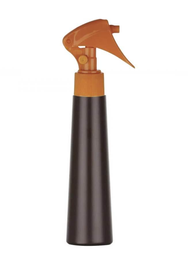 3.33 oz. (100 ml) Brown Dark HDPE Tapered Round 24-410 Opaque Plastic Bottle-Orange Mini Trigger
