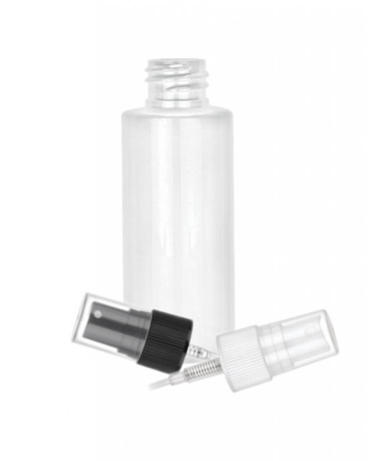 2 oz. White 20-410 PET Shiny Opaque Plastic Cylinder Round Bottle-FM Sprayer (King)