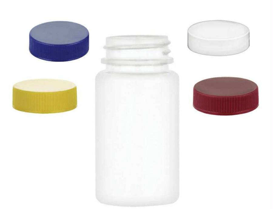2.5  oz. (75 cc) White Packer 33-400 HDPE Round Plastic Bottle-CT Cap