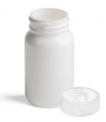 3.33 oz. (100 cc) White Packer 38-400 HDPE Round Plastic Bottle-CRC Cap-Dual Liners (DPG)