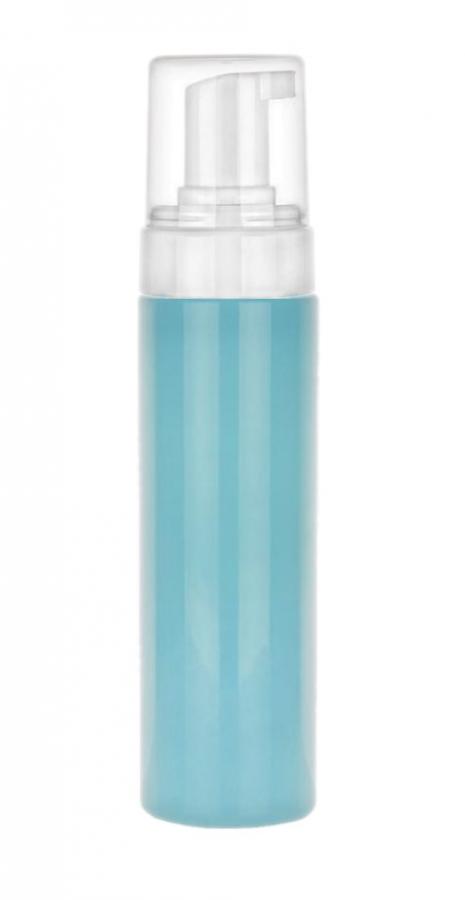 6.67 oz. Green Seafoam Shiny PET 43 MM Opaque (200ml) Cylinder Round Plastic Bottle-White Soap Foamer Pump-Clear Hood