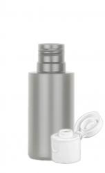 .40 oz. (2/5 oz) (12 ML)  Silver 15-415 Cylinder Round Opaque Other Plastic Non Squeezable Bottle-White Flip Top Dispensing Cap