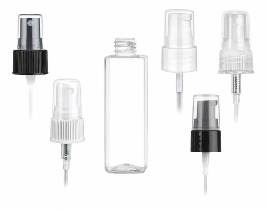 2 oz. Clear 20-410 PET Plastic BPA FREE Square Bottle-Treatment Pump or Sprayer