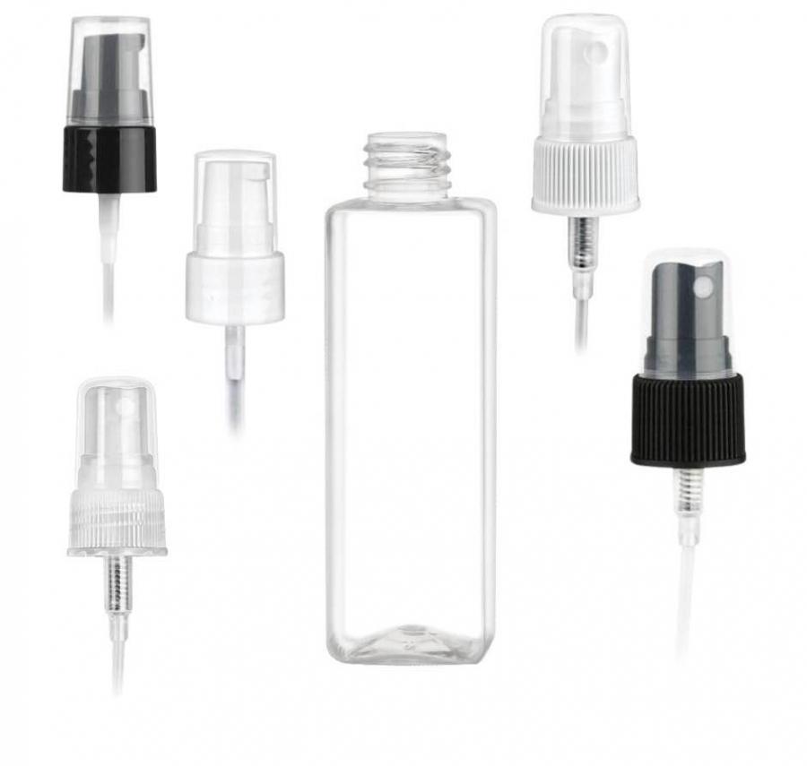 4 oz. Clear 20-410 PET Plastic BPA FREE Square Bottle-Treatment Pump or FM Sprayer