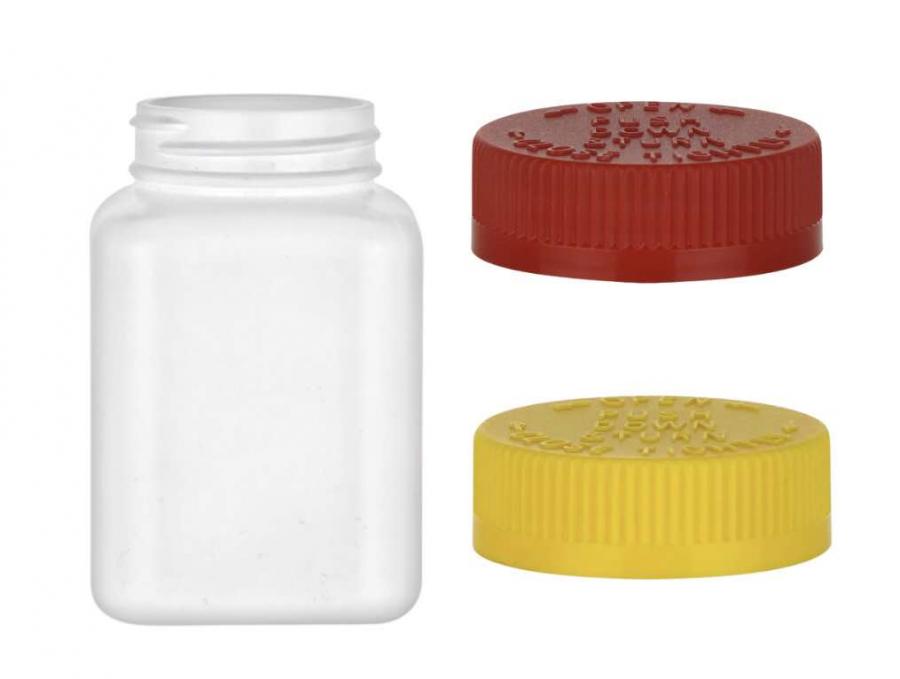 6.67 oz. White (200 ML) 45-400 HDPE Square Packer Plastic Bottle-CRC Non Dispensing Cap