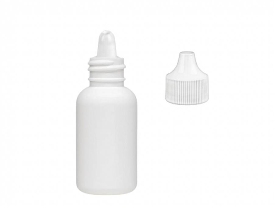 1 oz. White LDPE 20-410 Plastic Squeezable Boston Round Bottle-Cap-Plug-Classic Containers